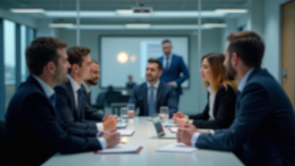 Geschäftsleute in modernem Büro bei Videokonferenz über internationale Handelsbeziehungen