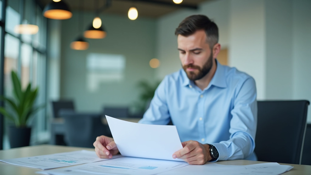 Kaufmann prüft Exportdokumente und Handelsdaten an einem modernen Schreibtisch
