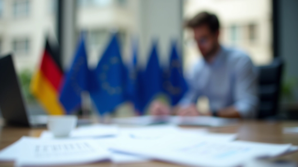 EU-Flaggen und Geschäftsdokumente auf Schreibtisch